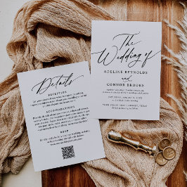 Convites Código QR de Casamento de Caligrafia Moderna Elega