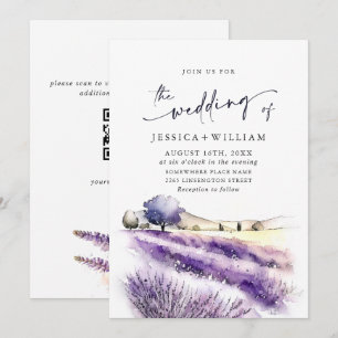 Convites Código QR de casamento de campo de lavanda roxa em