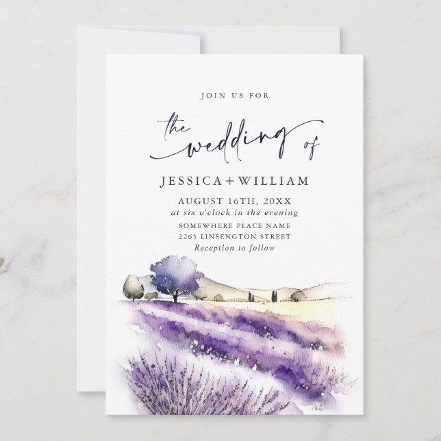 Convites Código QR de Casamento de Campo de Lavanda Roxo de (Frente)