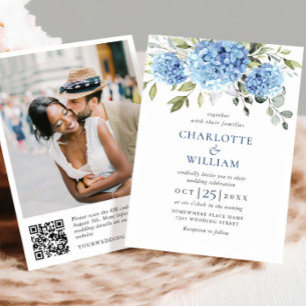 Convites Código QR de Casamento de Casamento de Hydrangea B