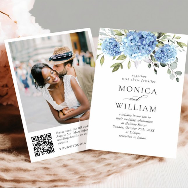 Convites Código QR de Casamento de Casamento de Hydrangea B (Criador carregado)