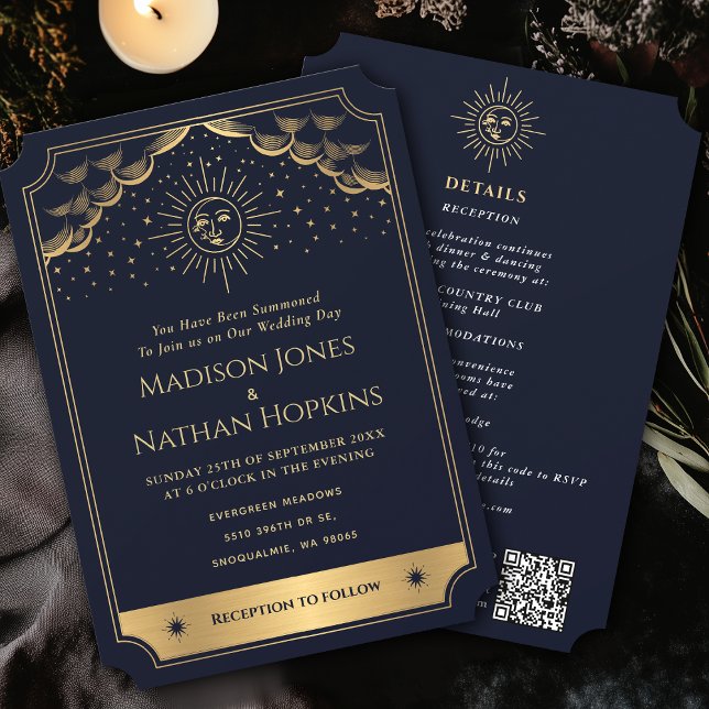Convites Código QR de Casamento de Casamento de Sun Moon Ta (Criador carregado)