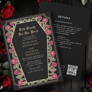 Convites Código QR de Casamento de Casamento Gótico Preto-D
