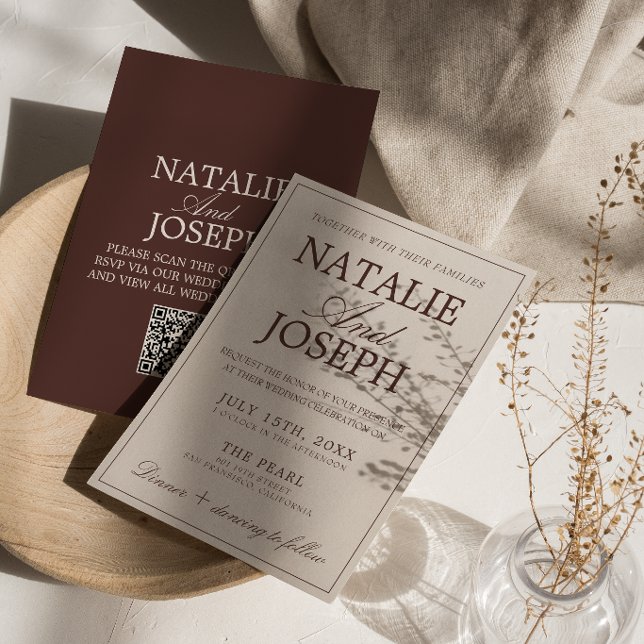 Convites Código QR de casamento de chocolate marrom antigo  (Criador carregado)