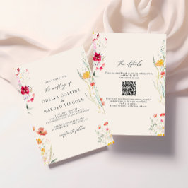 Convites Código QR de Casamento de Creme de Flor Selvagem C