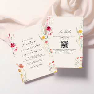 Convites Código QR de Casamento de Creme de Flor Selvagem C