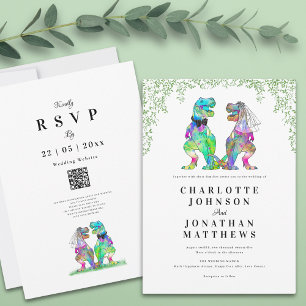 Convites Código QR de Casamento de Dinossauro