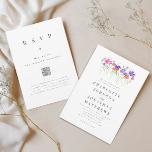 Convites Código QR de Casamento de Flores Silvestres Colori