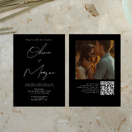 Convites Código QR de Casamento de Foto de Caligrafia Conte
