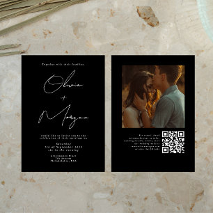 Convites Código QR de Casamento de Foto de Caligrafia Conte