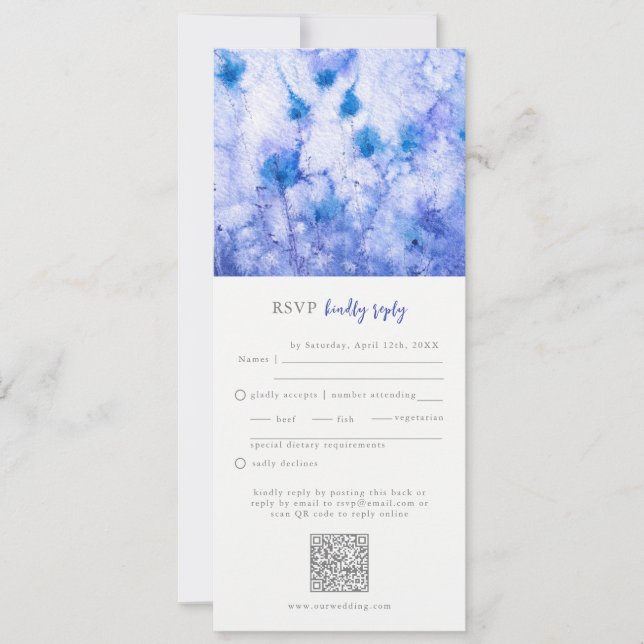 Convites Código QR de Casamento de Jardim Azul de inverno R (Frente)