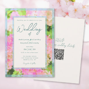 Convites Código QR de Casamento de Jardim de Hortênsias Ros