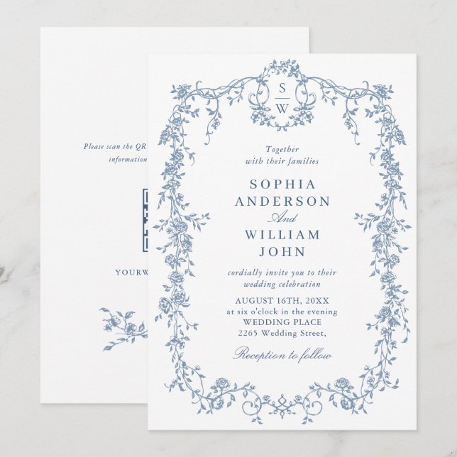 Convites Código QR de Casamento de Jardim de Rosas Verdes A (Frente/Verso)