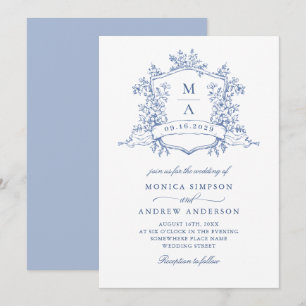 Convites Código QR de Casamento de Jardim Francês Azul Eleg