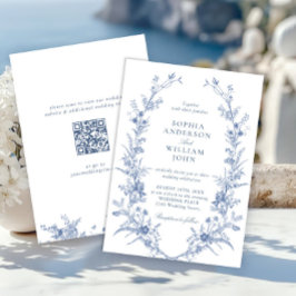 Convites Código QR de Casamento de Jardim Francês Azul Vito