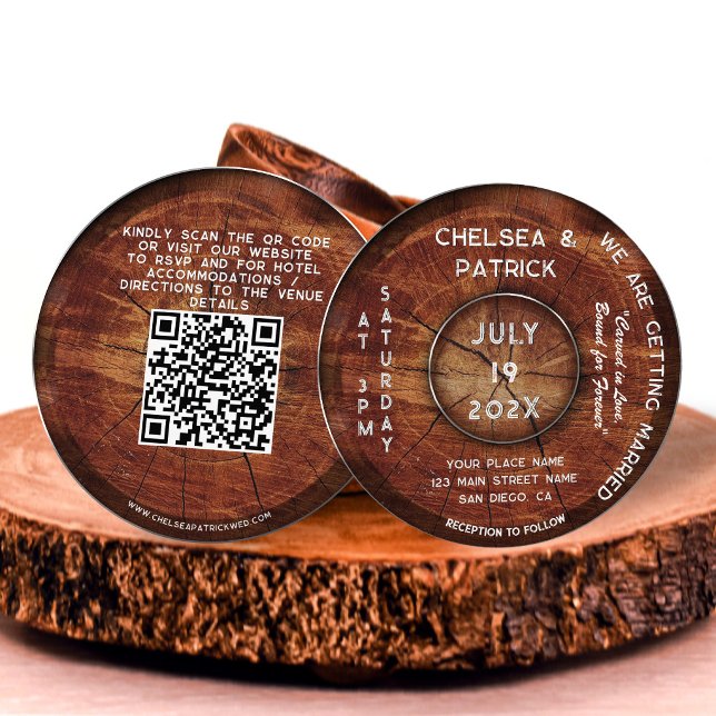 Convites Código QR de Casamento de Jardim Rústico em Madeir (Criador carregado)