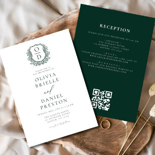 Convites Código QR de Casamento de Monograma Floral de Emer