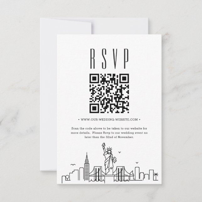 Convites Código QR de Casamento de Nova Iorque RSVP (Frente)