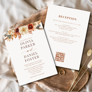 Convites Código QR de Casamento de outono Floral de outono