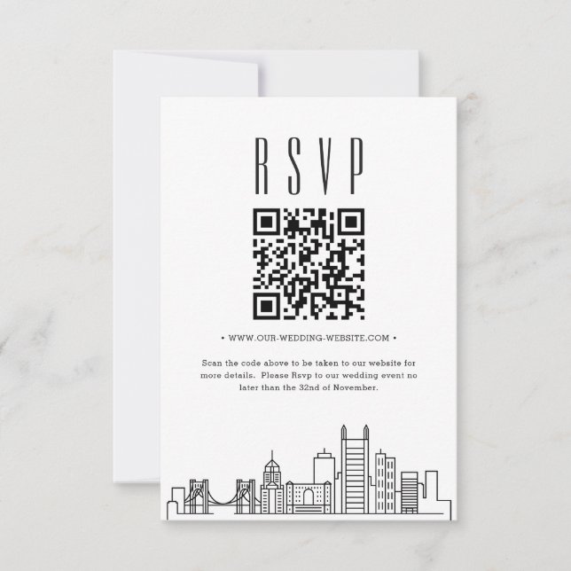 Convites Código QR de Casamento de Pittsburgh RSVP (Frente)