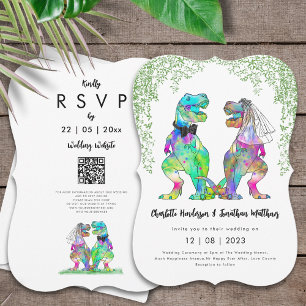 Convites Código QR de Casamento de Tema do Dinossauro