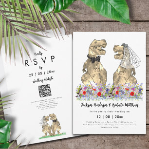 Convites Código QR de Casamento de Tema do Dinossauro