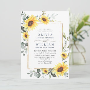 Convites Código QR de Casamento Elegantes Girassóis Eucalip