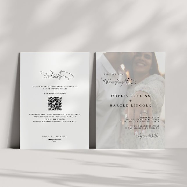 Convites Código QR de casamento em foto preto e branco mini (Criador carregado)