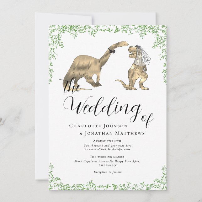 Convites Código QR de casamento engraçado de dinossauro (Frente)