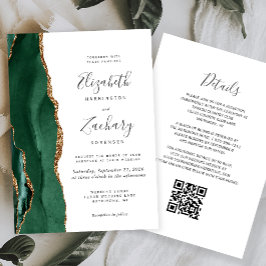 Convites Código QR de Casamento Esmeralda Verde Ágata Doura
