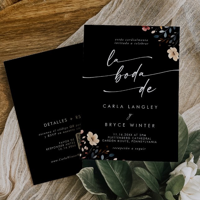 Convites Código QR de casamento espanhol boho selvagem capr (Criador carregado)