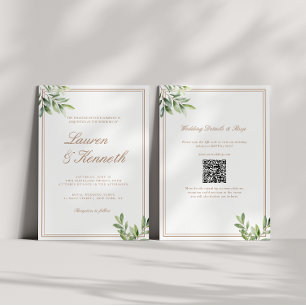 Convites Código QR de Casamento Eucalyptus de Taupe Leve