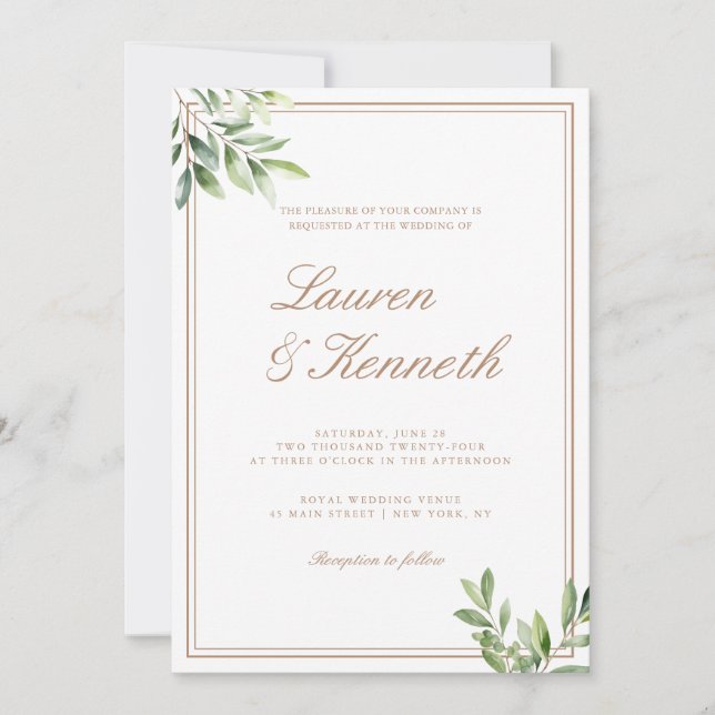Convites Código QR de Casamento Eucalyptus de Taupe Leve (Frente)