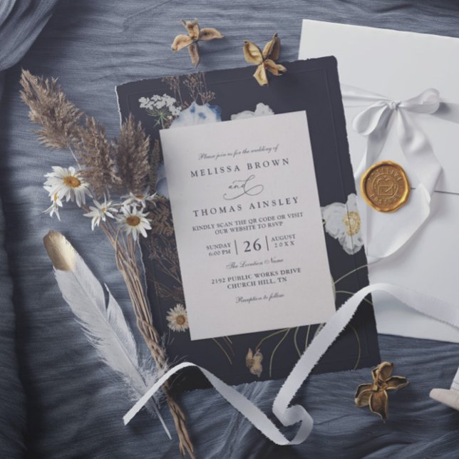 Convites Código QR de Casamento Flor Silvestre Rústico Boho (Criador carregado)