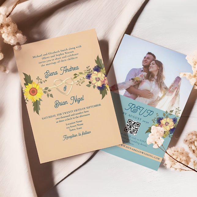 Convites Código QR de Casamento Floral Boho (Criador carregado)