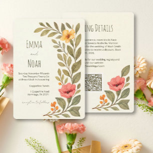 Convites Código QR de casamento floral botânico de outono v
