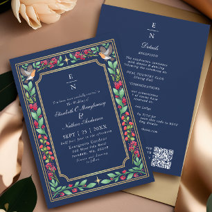 Convites Código QR de Casamento Floral Botânico Encantador