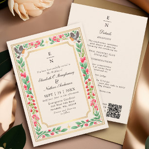 Convites Código QR de Casamento Floral Botânico Enfeitiçant