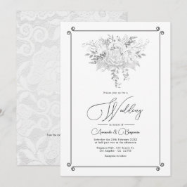 Convites Código QR de casamento floral com renda vintage