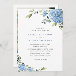 Convites Código QR de Casamento Floral de Hydrangea Blue El