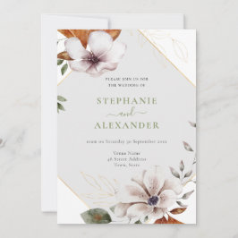 Convites Código QR de Casamento Floral de Queda Elegante