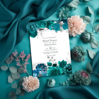 Código QR de Casamento Floral de Teal e Prata Rsvp