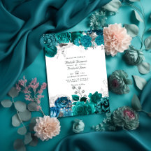 Código QR de Casamento Floral de Teal e Prata Rsvp