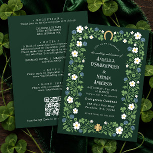 Convites Código QR de Casamento Floral Delicado de Trevo na