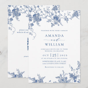 Convites Código QR de Casamento Floral do Jardim Francês Az