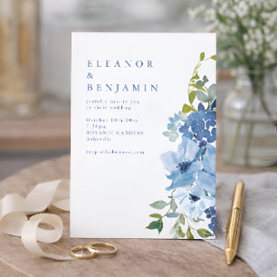 Convites Código QR de Casamento Floral em Aquarela Azul Emp