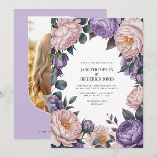 Convites Código QR de Casamento Floral em Aquarela Rosa e M