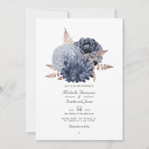 Código QR de casamento floral em azul empoeirado e
