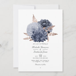 Convites Código QR de casamento floral em azul empoeirado e