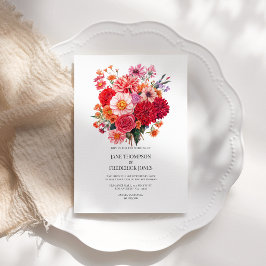 Convites Código QR de Casamento Floral Fuchsia e Coral Vibr